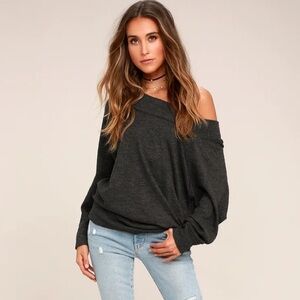 We The Free Free People Palisades Off the Shoulder Sweater, Dark Grey, Size XS